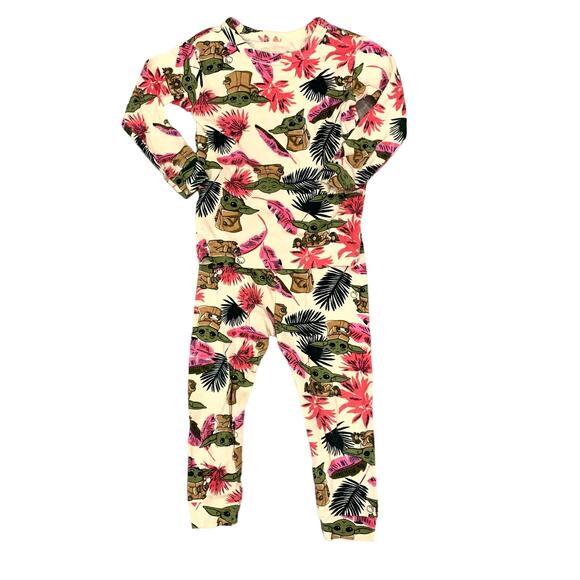 GAP Star Wars Pink and Green Tropical Floral Grogu Pajamas - Picture 1 of 4